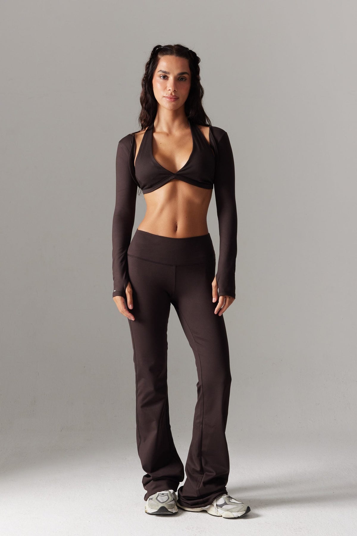 BASE İnce Askılı Büstiyer ve Bolero Set — Acı Kahve
